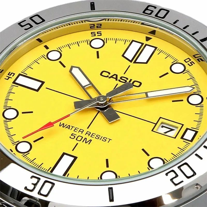 Casio Enticer Yellow Dial Stainless Steel Men's Watch- MTP-VD01D-9EV